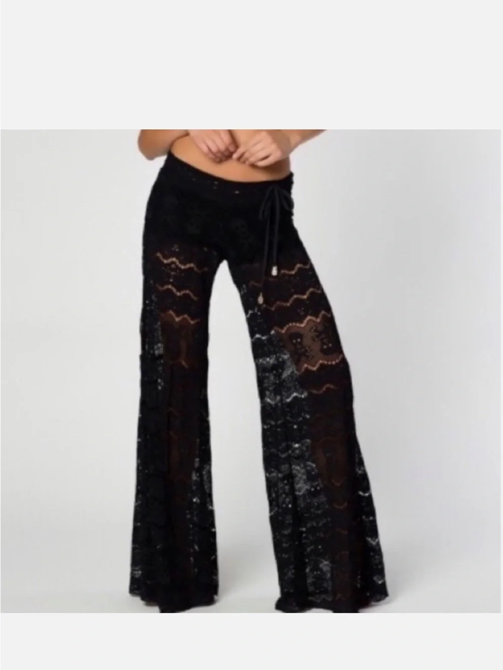 Letarte Black Skull Lace Swim Cover Up Pants Low Rise Stretch Size Small USA